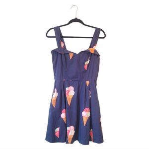 Modcloth X Emily And Fin Navy Blue Ice Cream Print Mini Dress Size S